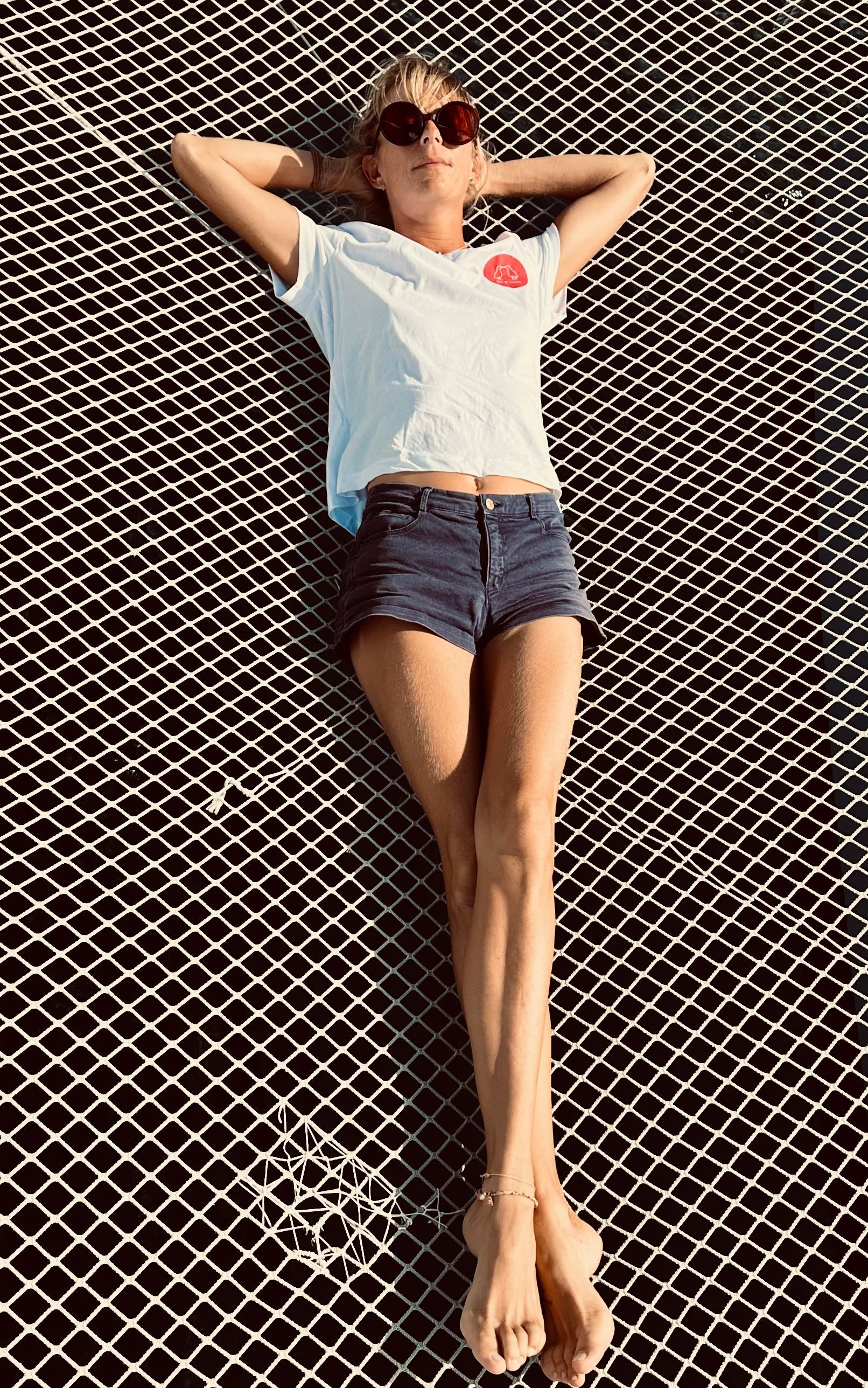 T-shirt manches courte col V - Blanc/bleu