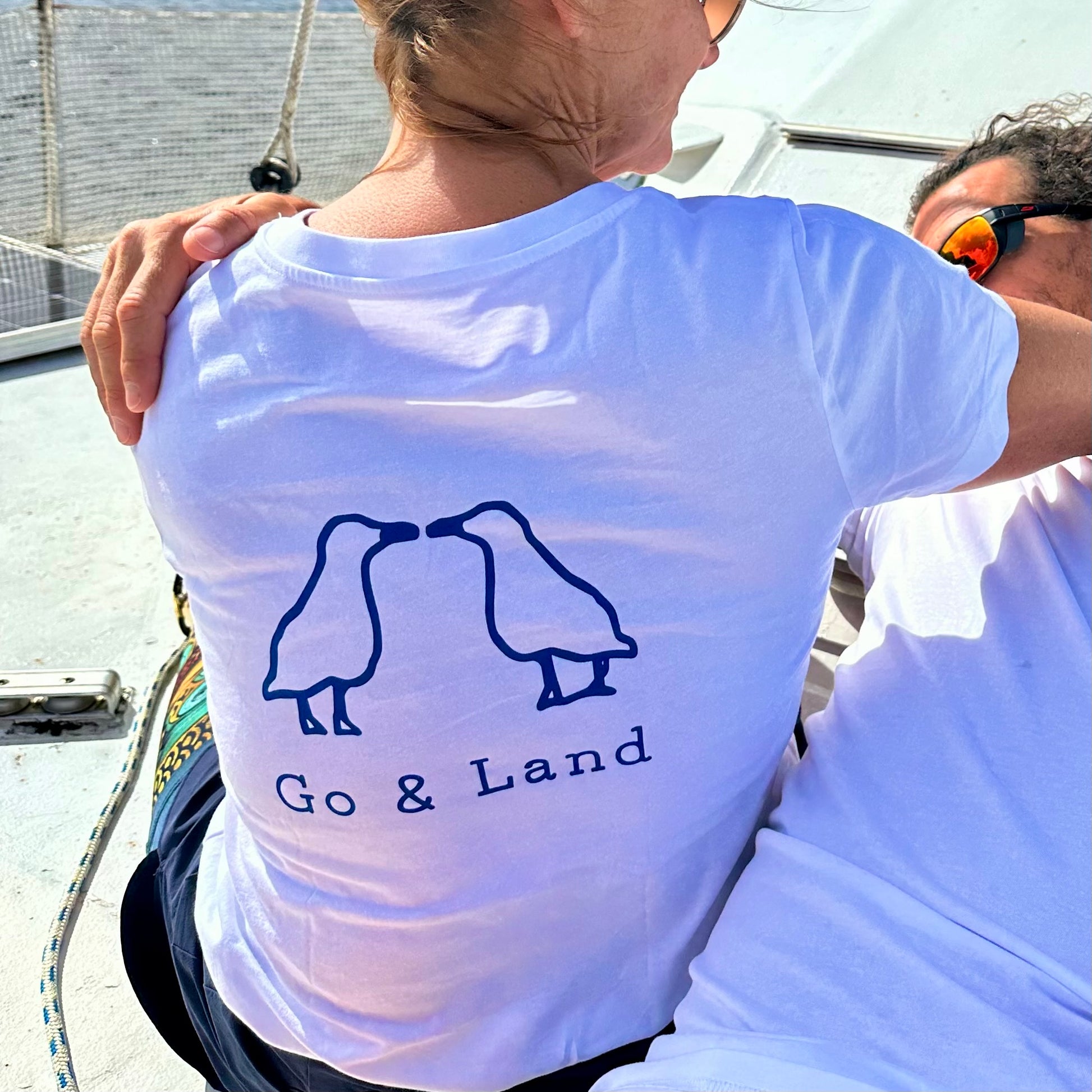 T-shirt manches courte col V - Blanc/bleu