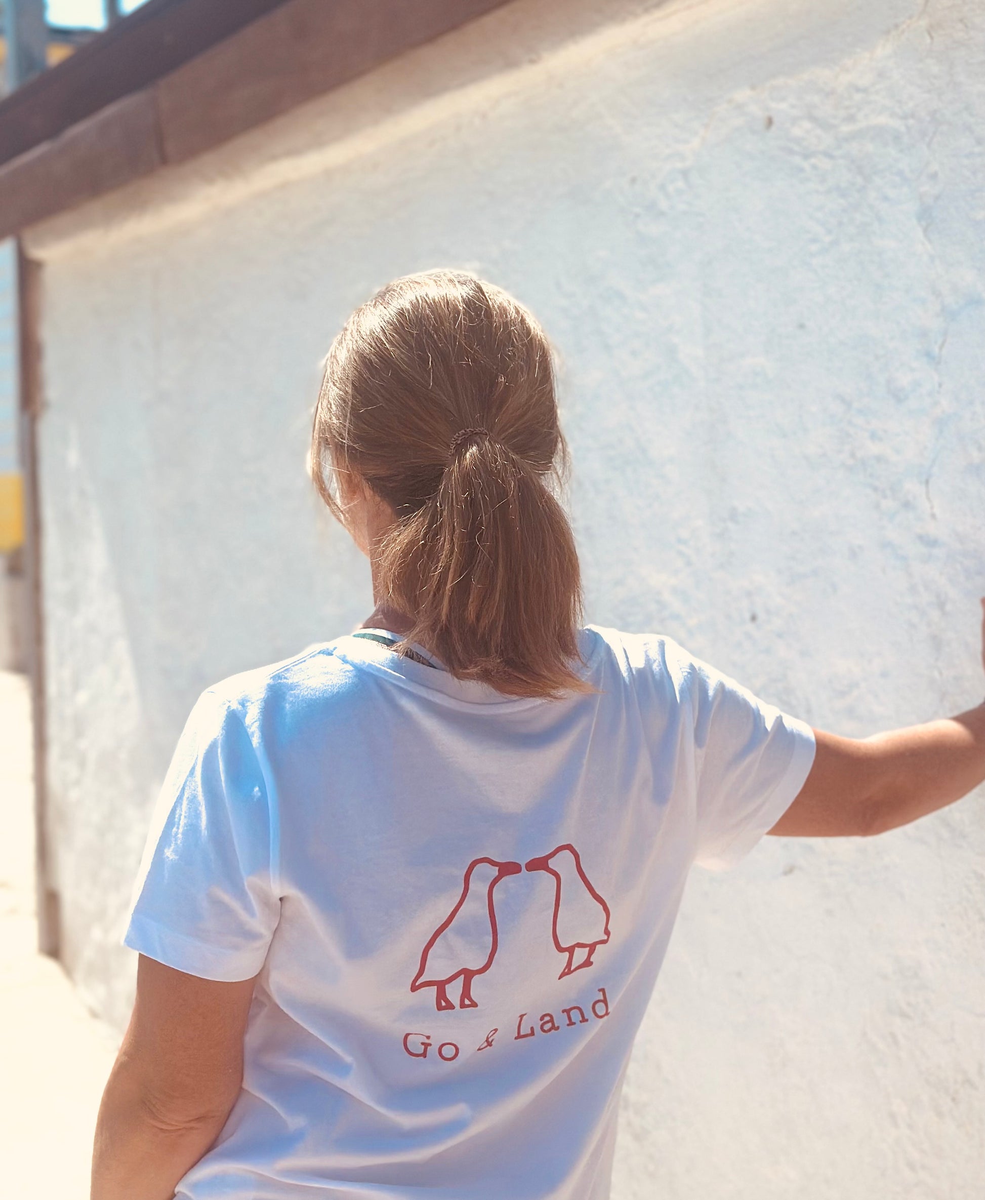 T-shirt manches courte col V - Blanc/bleu