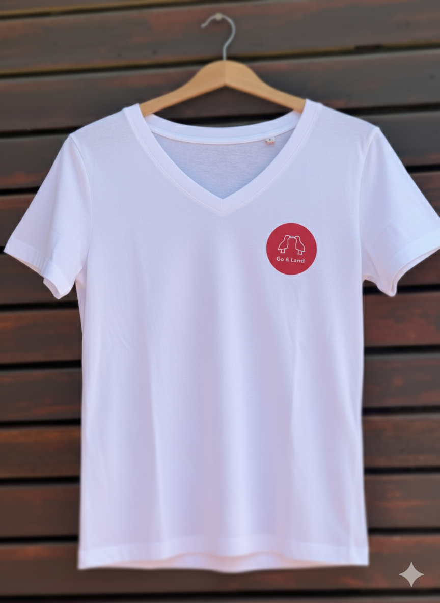 T-shirt manches courte col V - Blanc/bleu